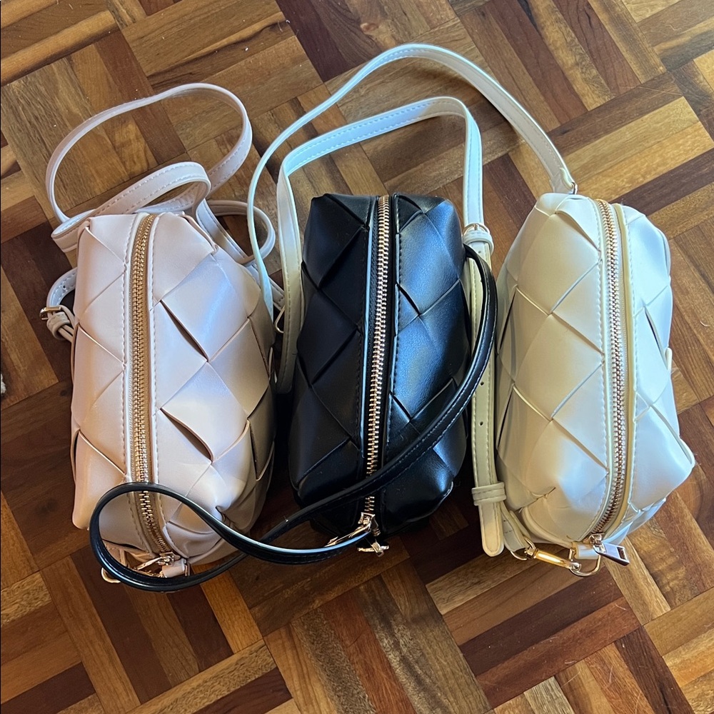 NWOT - Wide Woven Crossbody Bag (Set of 3) - Black, Cream, Tan